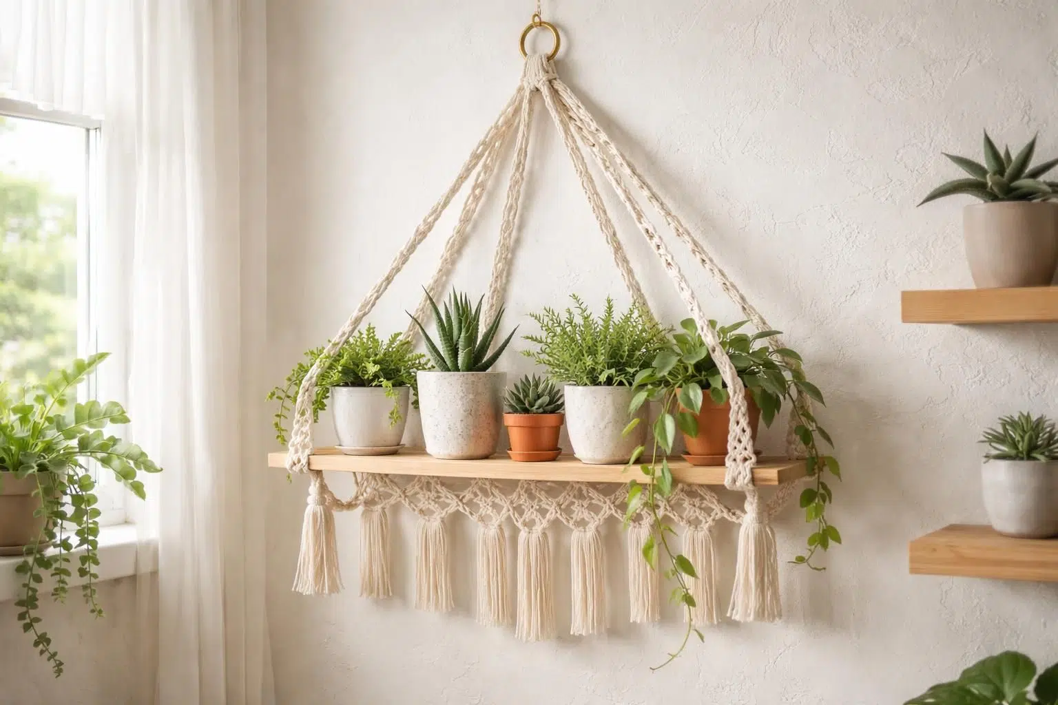 apprenez à fabriquer une étagère en macramé élégante et pratique pour suspendre vos petites plantes. un guide étape par étape pour un projet déco diy réussi.