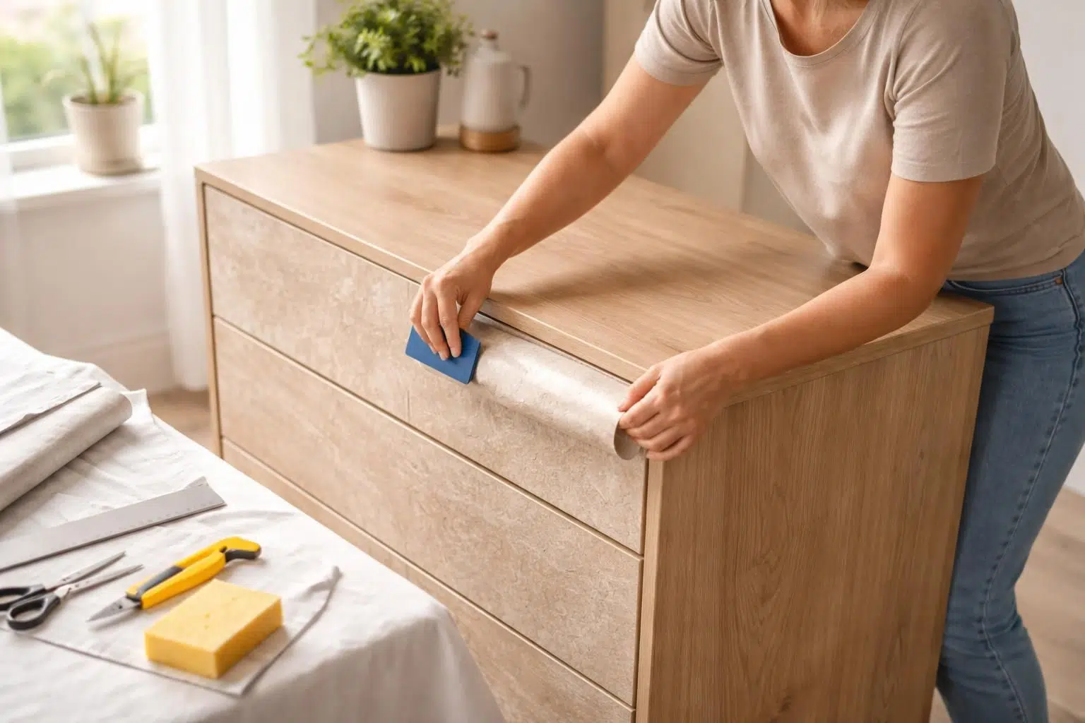 apprenez à relooker facilement et rapidement vos meubles avec du papier adhésif grâce à notre méthode simple et efficace.