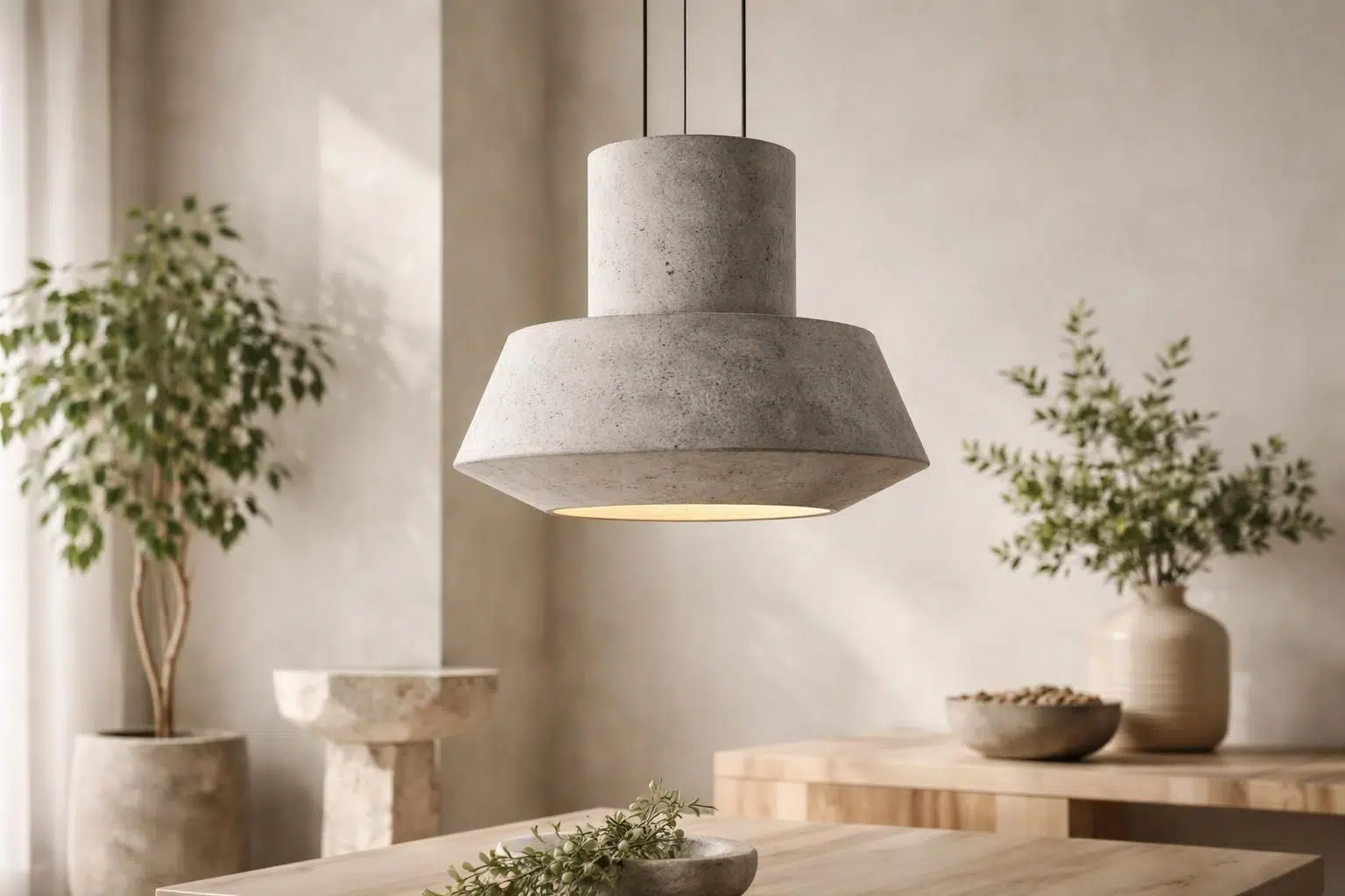 découvrez notre suspension en béton, un luminaire au design brut et minéral, parfait pour apporter une touche industrielle et naturelle à votre intérieur.