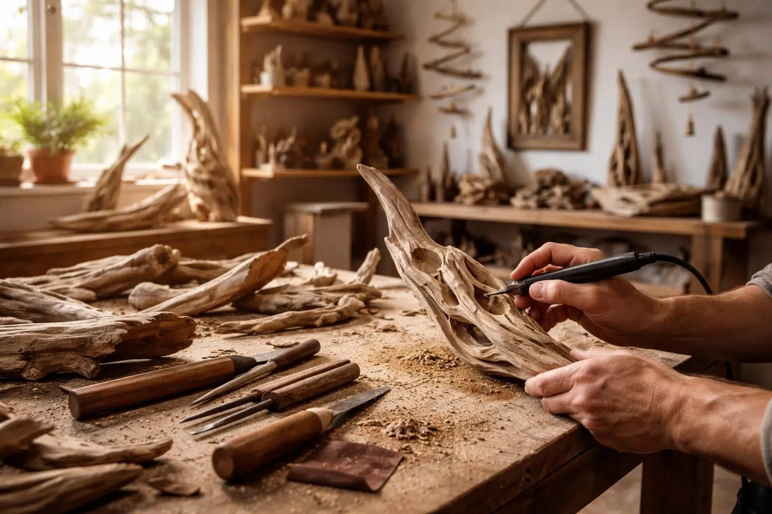 découvrez comment transformer le bois flotté, cette matière naturelle unique, en magnifiques objets d'art grâce à nos conseils et techniques créatives.