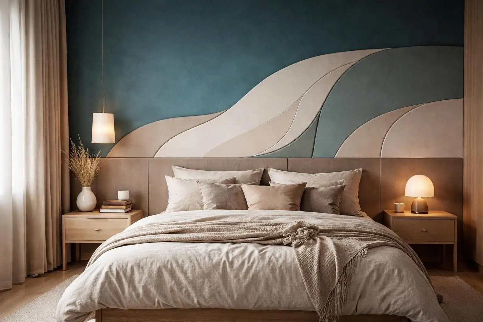 découvrez comment créer une tête de lit élégante sur un mur bleu canard profond pour une chambre tendance et chaleureuse.