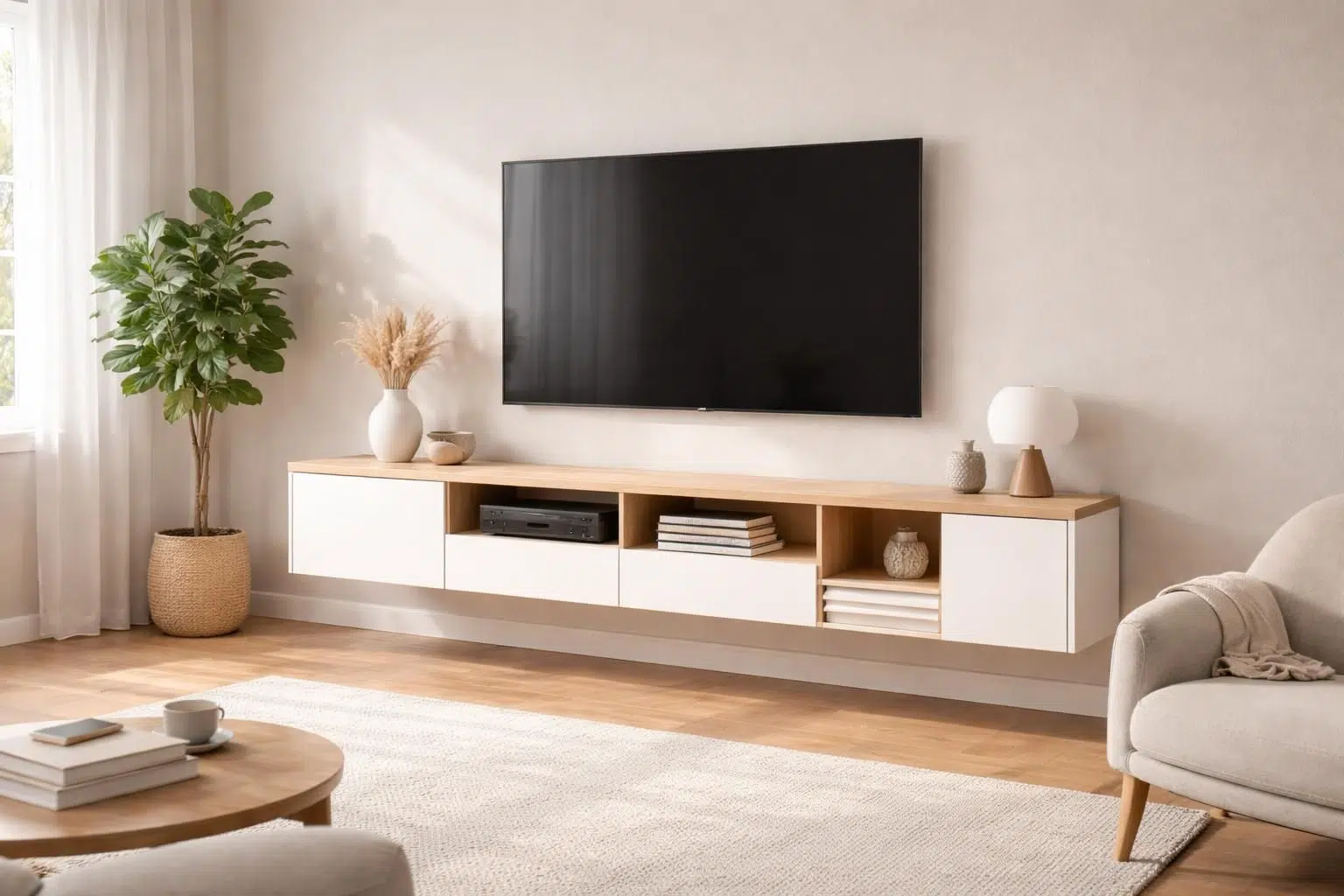 découvrez comment transformer un meuble tv suspendu ikea en un banc multimédia aérien et moderne pour un salon élégant et fonctionnel.