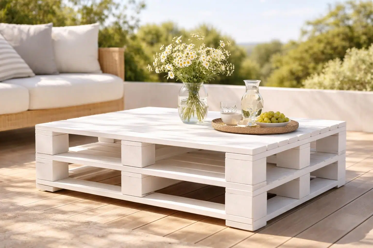 découvrez comment fabriquer une table de salon en palette blanche, un meuble d'été chic et épuré, idéal pour apporter une touche naturelle et élégante à votre intérieur ou extérieur.