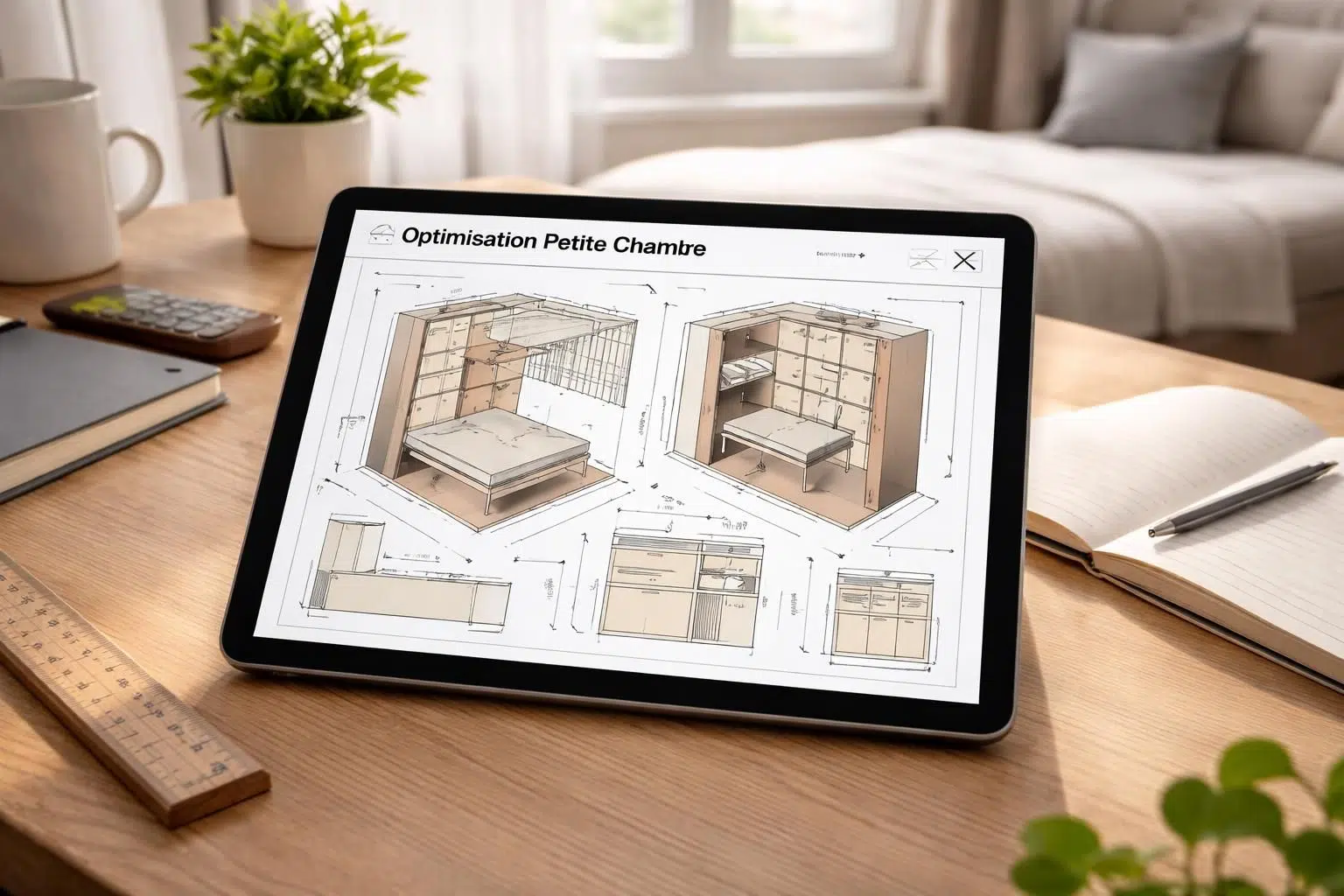 découvrez comment optimiser l'espace d'une petite chambre grâce à des mesures précises et des plans réalisés facilement sur une tablette tactile.